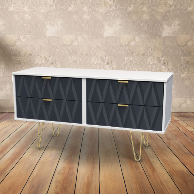Crowndale Diamond 4 Drawer Matt Indigo and White Chest of Drawers - Wilko - image 1