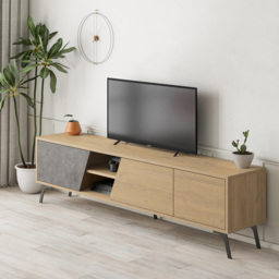 Decortie Fiona 3 Door 2 Shelf Retro Grey and Oak TV Unit - Size: 48.0  x 180.0  x 35.6 cm - Multi - Wilko - thumbnail 5