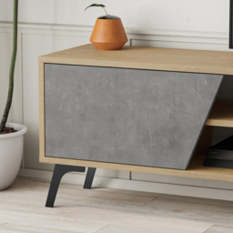 Decortie Fiona 3 Door 2 Shelf Retro Grey and Oak TV Unit - Size: 48.0  x 180.0  x 35.6 cm - Multi - Wilko - thumbnail 4