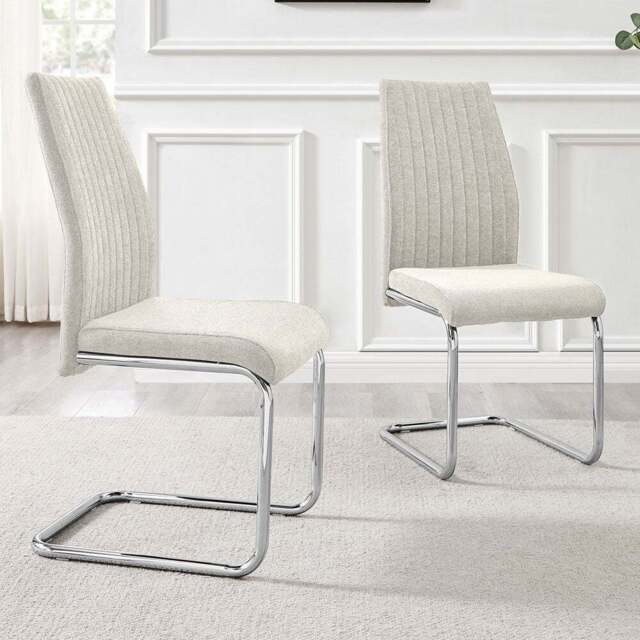 Furniturebox Fontana Set of 2 Cream and Silver Dining Chair - White - Wilko - image 1