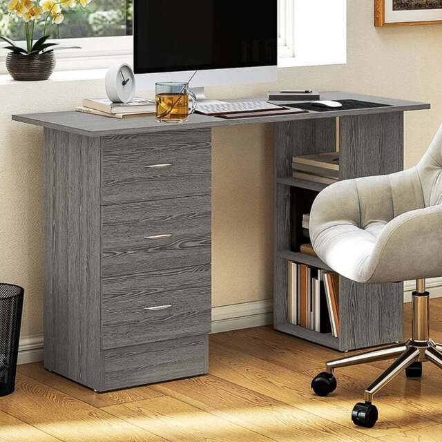 HOMCOM 3 Drawer 3 Shelf Computer Desk Grey - Size: 72 x 49 x 120cm - Wilko - image 1