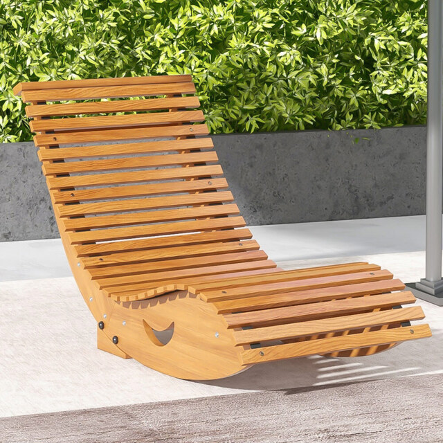 Outsunny Slatted Seat Teak Outdoor Rocking Chair - Size: 88 x 68.5 x 10cm - Brown - Wilko - image 1
