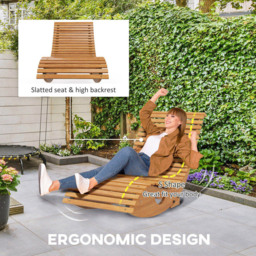 Outsunny Slatted Seat Teak Outdoor Rocking Chair - Size: 88 x 68.5 x 10cm - Brown - Wilko - thumbnail 7