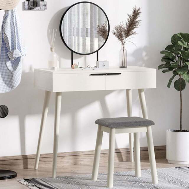 Portland 2 Drawer White Dressing Table Set with Mirror - Size: 80 x 40 x 123cm - Wilko - image 1