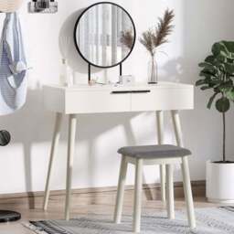Portland 2 Drawer White Dressing Table Set with Mirror - Size: 80 x 40 x 123cm - Wilko