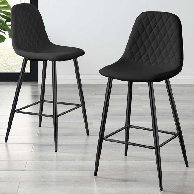 Furniturebox Solara Black Faux Leather Black Legs Counter Stools Set of 2 - Wilko - image 1
