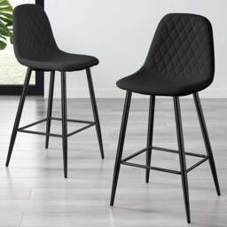Furniturebox Solara Black Faux Leather Black Legs Counter Stools Set of 2 - Wilko - thumbnail 1