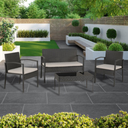 Seconique Cedar 4 Seater Grey Fabric Black Rattan and Glass Garden Set - Multi - Wilko - thumbnail 1