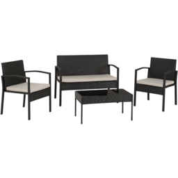 Seconique Cedar 4 Seater Grey Fabric Black Rattan and Glass Garden Set - Multi - Wilko - thumbnail 3