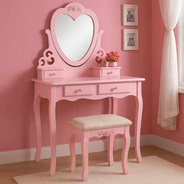 Portland 4 Drawer Pink Dressing Table Set with Mirror - Size: 40 x 75 x 130cm - Wilko - image 1