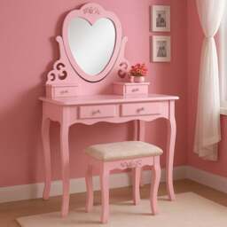 Portland 4 Drawer Pink Dressing Table Set with Mirror - Size: 40 x 75 x 130cm - Wilko