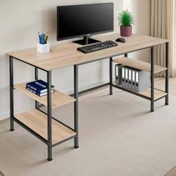 tectake Stoke 4 Shelf Oak Sonoma Office Desk - Brown - Wilko - thumbnail 1