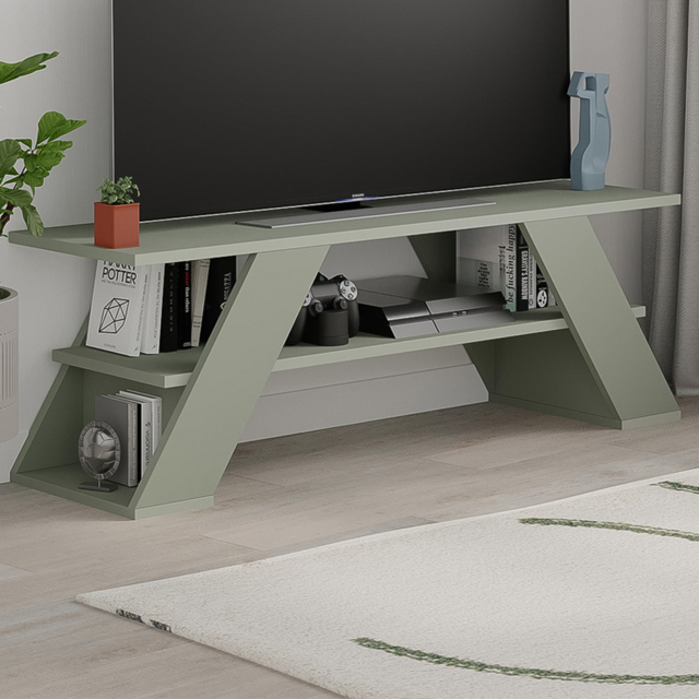 Decortie Farfalla Single Shelf Ash Green TV Unit - Size: 40 x 120 x 33.5cm - Wilko - image 1