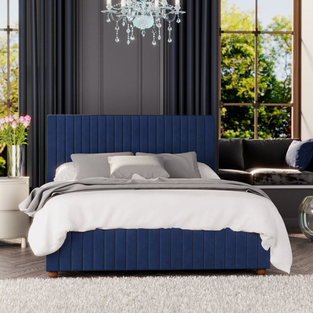 Laurence Llewelyn-Bowen Estella Double Navy Plush Velvet Ottoman Bed - Blue - Wilko - image 1