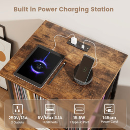 Costway 2 Shelf Rustic Brown Turntable Record Player Stand with Charging Station and Divider - Size: 52 x 45 x 75cm - Wilko - thumbnail 7