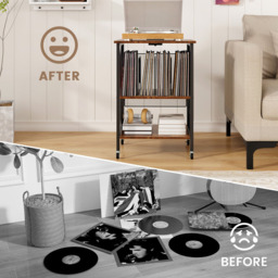 Costway 2 Shelf Rustic Brown Turntable Record Player Stand with Charging Station and Divider - Size: 52 x 45 x 75cm - Wilko - thumbnail 6
