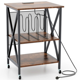 Costway 2 Shelf Rustic Brown Turntable Record Player Stand with Charging Station and Divider - Size: 52 x 45 x 75cm - Wilko - thumbnail 3