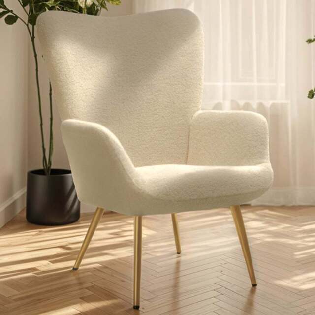 tectake Hygge Cream and Gold Boucle Padded Armchair - Size: Single - Wilko - image 1