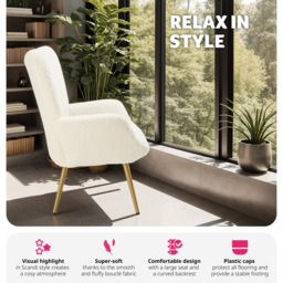 tectake Hygge Cream and Gold Boucle Padded Armchair - Size: Single - Wilko - thumbnail 5