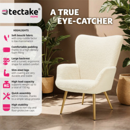 tectake Hygge Cream and Gold Boucle Padded Armchair - Size: Single - Wilko - thumbnail 4