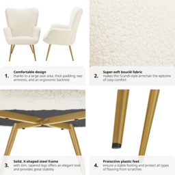 tectake Hygge Cream and Gold Boucle Padded Armchair - Size: Single - Wilko - thumbnail 6