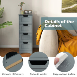 Costway 4 Drawer Grey Floor Bathroom Storage Cabinet - Size: 91 x 38 x 15cm - Wilko - thumbnail 7