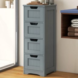 Costway 4 Drawer Grey Floor Bathroom Storage Cabinet - Size: 91 x 38 x 15cm - Wilko - thumbnail 1