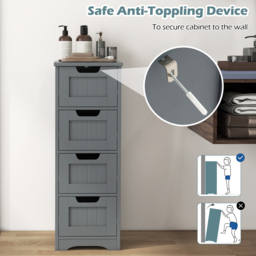 Costway 4 Drawer Grey Floor Bathroom Storage Cabinet - Size: 91 x 38 x 15cm - Wilko - thumbnail 6