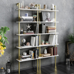Decorotika Piante 5 Shelf White Marble and Gold Bookshelf - Size: 174 x 60 x 22cm - Multi - Wilko - thumbnail 5