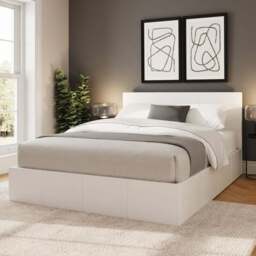 GFW King Size White Faux Leather End Lift Ottoman Bed with Bonnell Mattress - Wilko