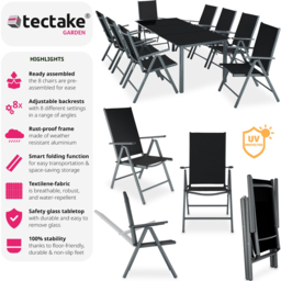 tectake Pompeii 8 Seater Adjustable Garden Dining Table Set Anthracite - Grey - Wilko - thumbnail 7