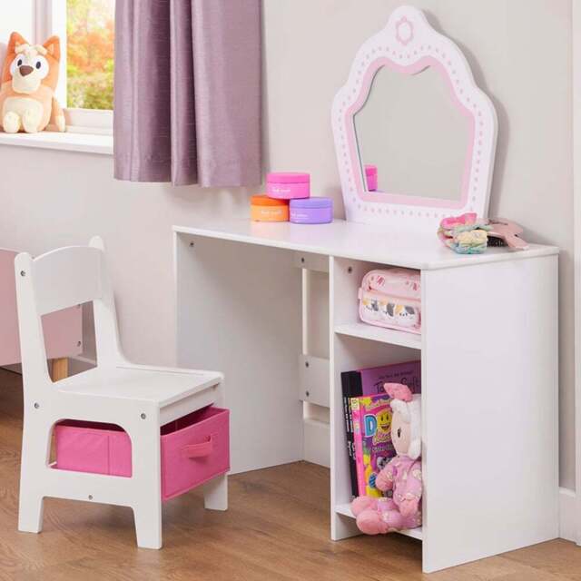 Liberty House Toys Kids Dressing Table - Size: 100 x 77 x 34cm - White & Pink - Wilko - image 1