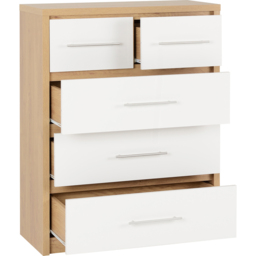 Seconique Seville 5 Drawer White Gloss Light Oak Effect Veneer Chest of Drawers - Wilko - thumbnail 5