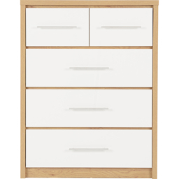 Seconique Seville 5 Drawer White Gloss Light Oak Effect Veneer Chest of Drawers - Wilko - thumbnail 4