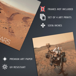 Artery8 NASA Solar System Sun and Mars Curiosity Rover Red Wall Art Print 30 x 41cm 4 Pack - Size: 40.5 x 30.5 x 0.3cm - Multi - Wilko - thumbnail 5