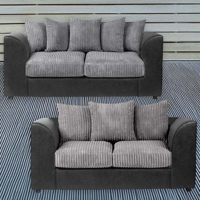 Luxor 5 Seater Black and Grey Jumbo Cord Scatter Back Sofa Set - Multi - Wilko - image 1