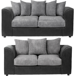 Luxor 5 Seater Black and Grey Jumbo Cord Scatter Back Sofa Set - Multi - Wilko - thumbnail 3