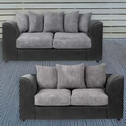 Luxor 5 Seater Black and Grey Jumbo Cord Scatter Back Sofa Set - Multi - Wilko - thumbnail 1