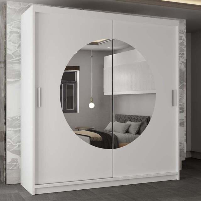 Sliding Wardrobes 4U Moon 2 Door White Wide Mirrored Wardrobe 203cm - Wilko - image 1