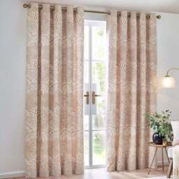 Hoem Nola Oat Abstract Eyelet Curtains 117 x 137cm - Size: W 117 x D 137cm - Brown - Wilko