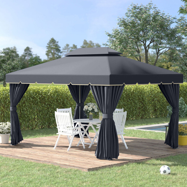 Outsunny 3 x 4m Black 2 Tier Roof Aluminium Garden Gazebo - Wilko - image 1