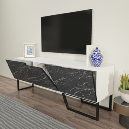 Decorotika Parla 3 Door Black Marble and White TV Unit - Size: 50.6 x 150 x 35cm - Multi - Wilko - thumbnail 5