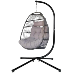 Alivio Grey Freestanding Foldable Steel Frame Hanging Egg Chair with Cushion - Size: 202 x 129 x 68cm - Wilko - thumbnail 4