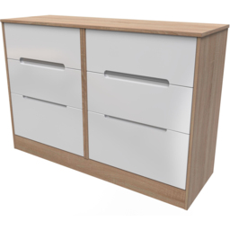 Crowndale Monaco 6 Drawer White Gloss and Bardolino Oak Wide Chest of Drawers Ready Assembled - White Gloss & Bardolino Oak - Wilko - thumbnail 4