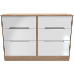 Crowndale Monaco 6 Drawer White Gloss and Bardolino Oak Wide Chest of Drawers Ready Assembled - White Gloss & Bardolino Oak - Wilko - thumbnail 3