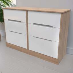 Crowndale Monaco 6 Drawer White Gloss and Bardolino Oak Wide Chest of Drawers Ready Assembled - White Gloss & Bardolino Oak - Wilko - thumbnail 1