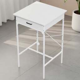 Living and Home Single Drawer White Bar Table with Built-In Charging Station - Size: 102.5 x 60 x 60cm - Wilko