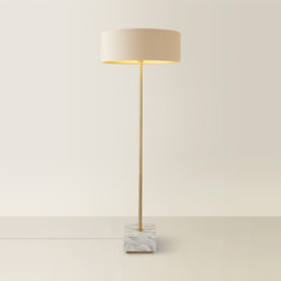 ValueLights Britney Natural Linen Drum Shade Marble LED Floor Lamp - Size: 150.5 x 55 x 55cm - Gold - Wilko - thumbnail 6