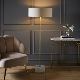 ValueLights Britney Natural Linen Drum Shade Marble LED Floor Lamp - Size: 150.5 x 55 x 55cm - Gold - Wilko - thumbnail 3