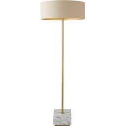 ValueLights Britney Natural Linen Drum Shade Marble LED Floor Lamp - Size: 150.5 x 55 x 55cm - Gold - Wilko